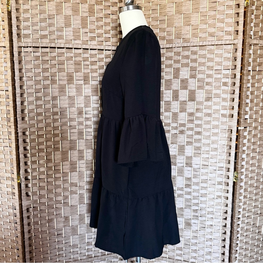 NWT solid black R&K tiered popover dress 4 - Picture 6 of 14